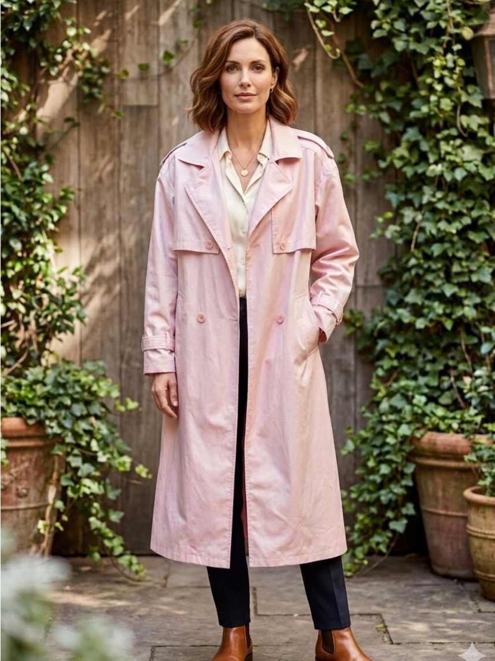 Vtg 80s Saxton Hall Blush Pink Shimmer Trench Coat Coquette Barbiecore Sz 10